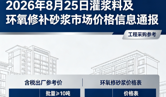 睢宁2026年8月25日灌浆料及环氧修补砂浆市场价格信息通报